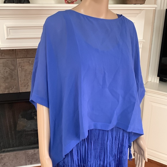COPY - NWT Eileen Fisher BLUE STAR Sheer Silk Georgette Poncho W/TIE - Picture 3 of 5